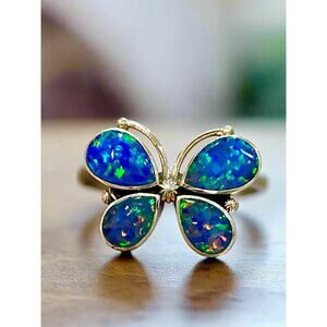 Balloon Blue Opal Butterfly Southwestern Sterling Silver Ring Size 8